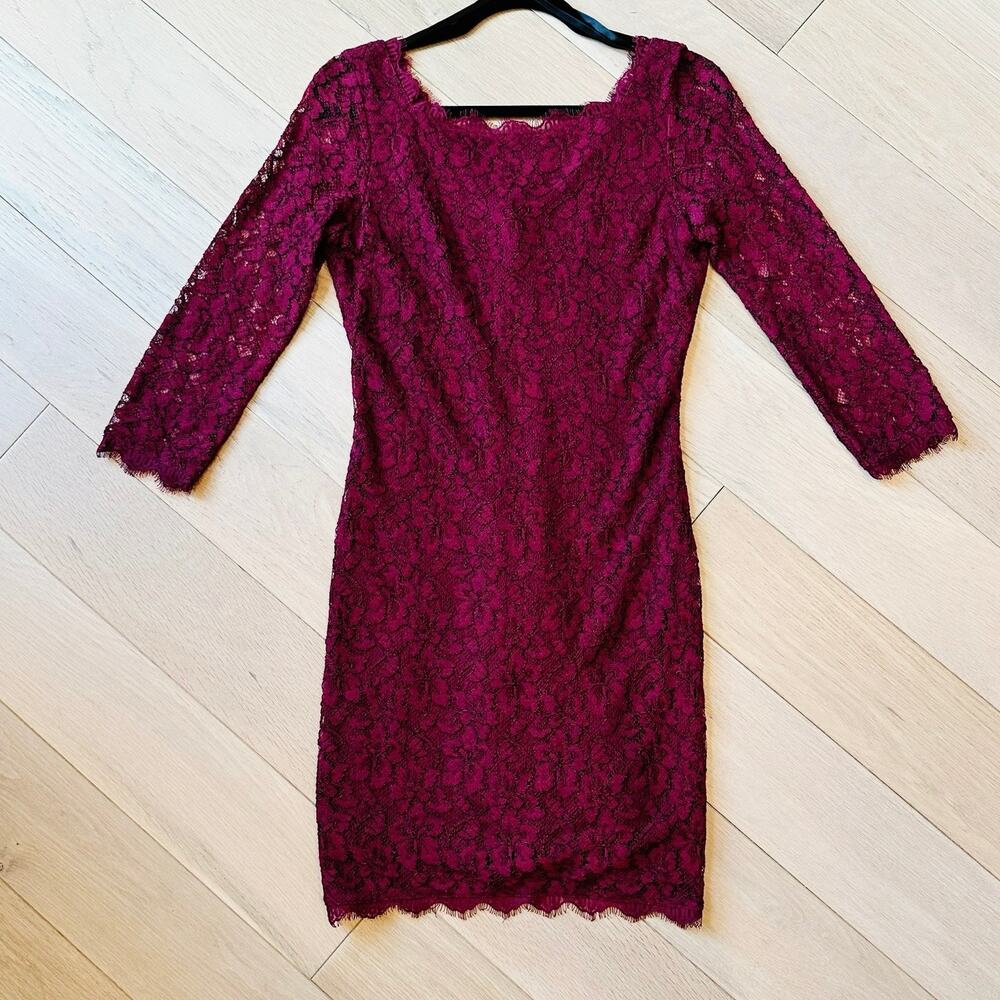 Diane von Furstenberg Zarita Lace Maroon Sheath Dress Made in USA Women’s Sz 4